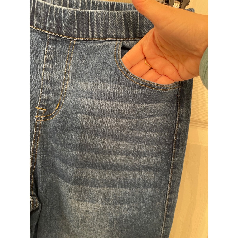 Women Blue‎ Wide Leg Pull On Denim Jeans Elastic Waist Front Seam Detail Medium - Picture 13 of 16